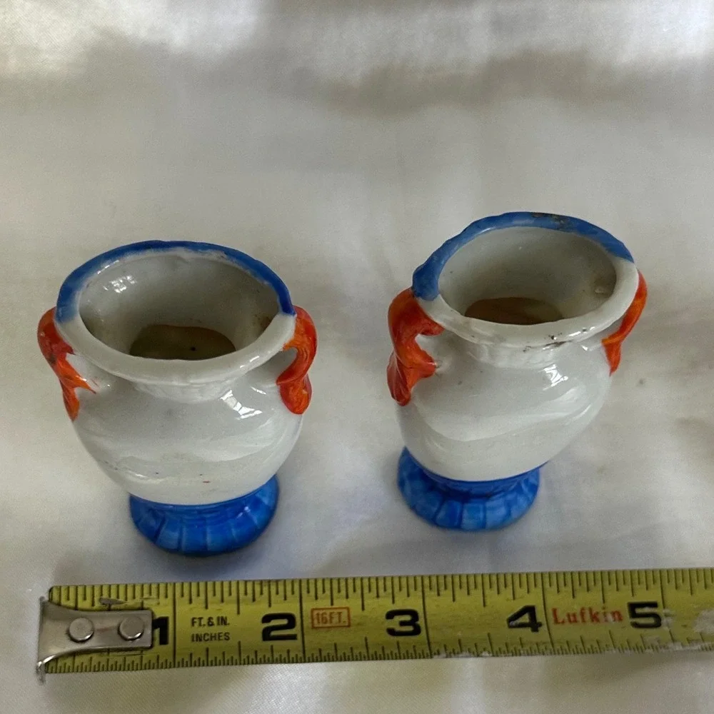 Unbranded Miniature Bud Vase Set Blue White‎ Excellent Hand Painted Rose Japan